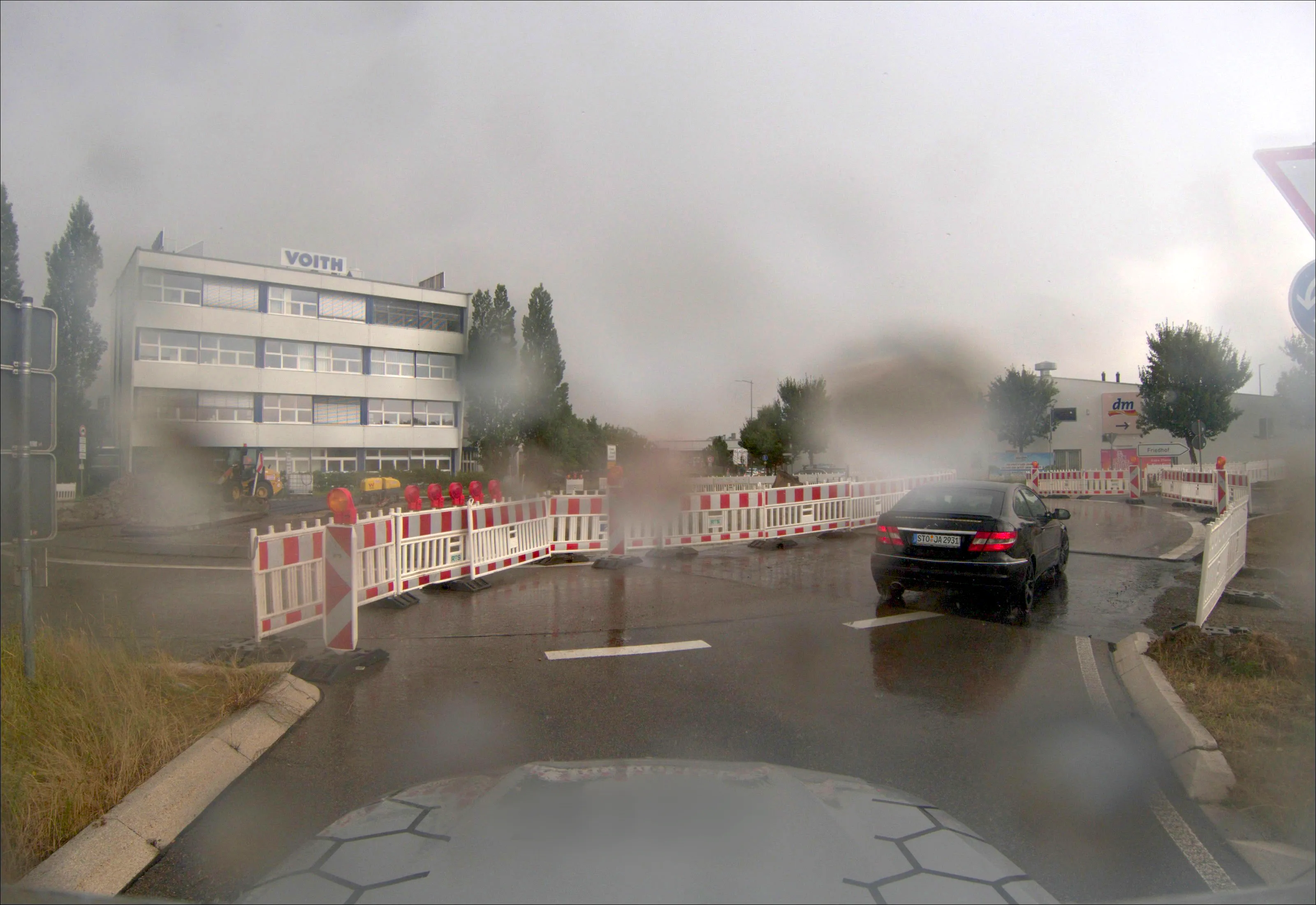 Heavy rain and construction zone scenario
